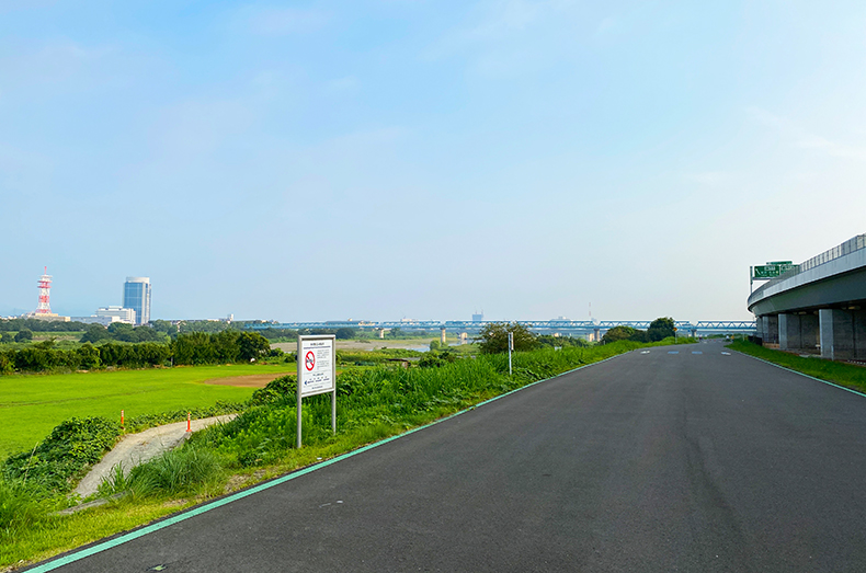 相模川のサイクリングロード。